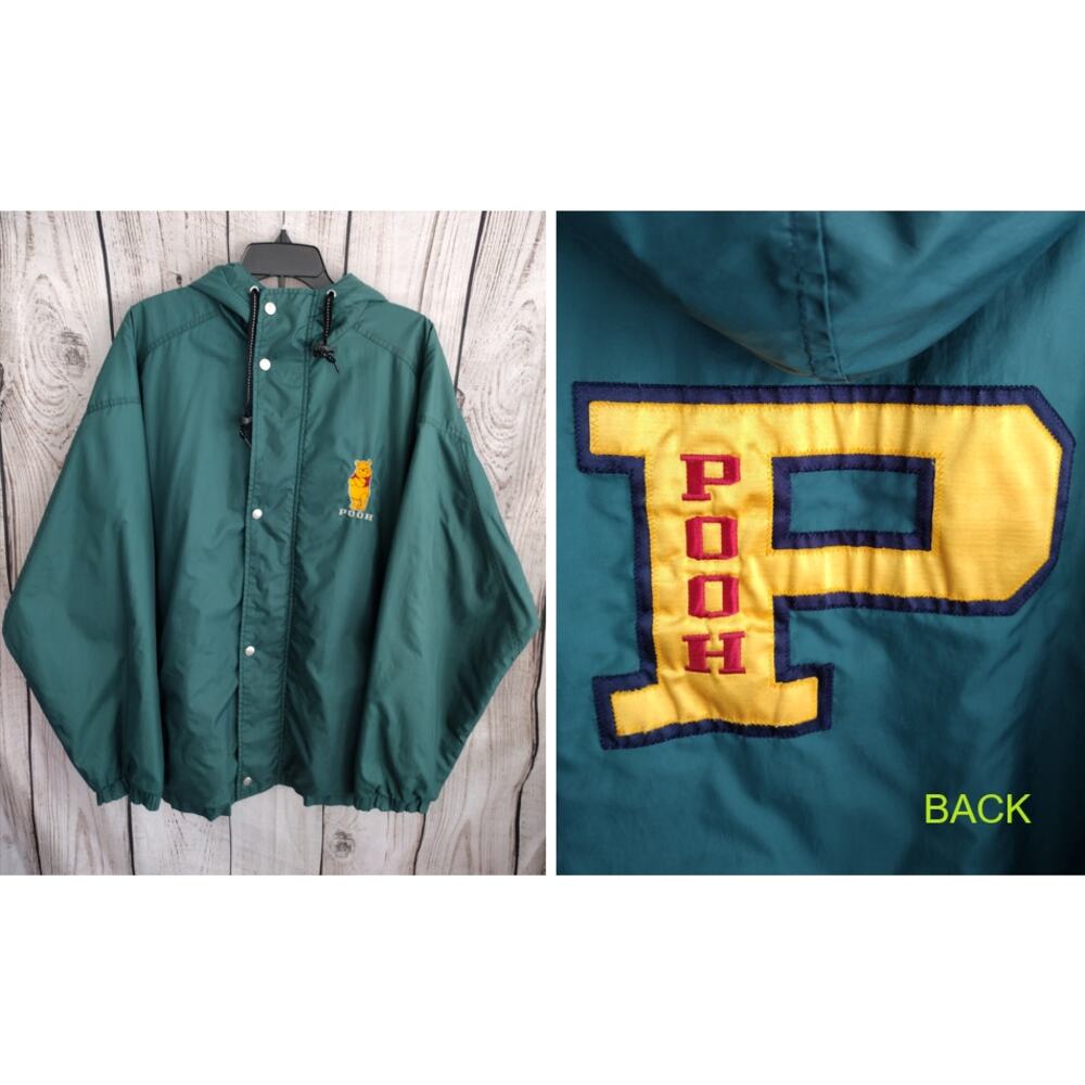 Disney Vintage 90s Winnie the Pooh Hunter Green Nylon Hooded Jacket Women's XL